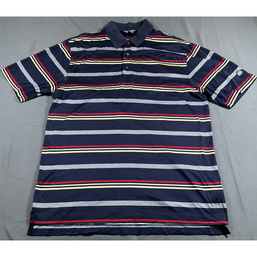 Brooks Brothers Country Club Mens Medium Polo Shirt Striped Navy Blue Cotton M
